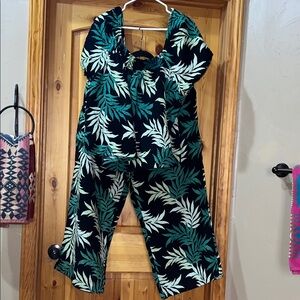 XL•Tropical palm leaf print travel set•spring summer outfit•100% cotton gauze